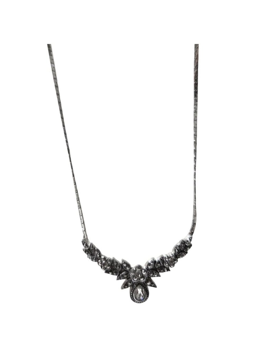 Vintage Avon Necklace Silver Floral Rhinestone Pendant Fashion Jewelry Women